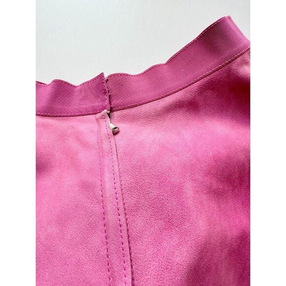 3.1 PHILLIP LIM Fuchsia Pink Sheep Skin Leather Suede Circle Mini Skirt, Size 4 - Picture 10 of 16